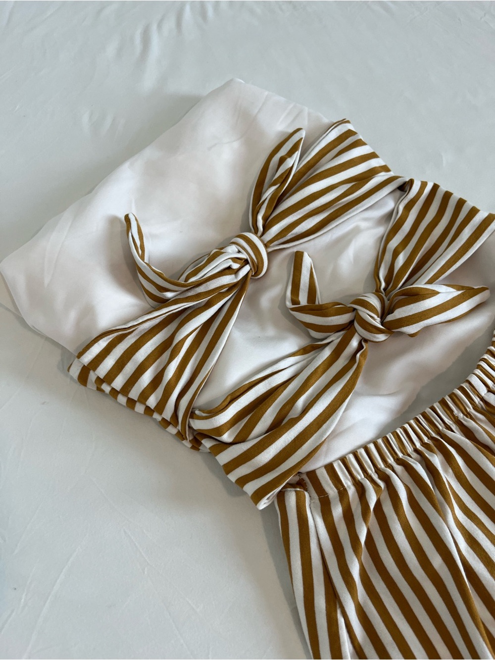 American Eagle Striped Strapless Wide-Leg Jumpsuit in Mustard - Picture 9 of 10
